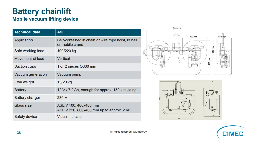 ASL 100Mobile vacuum lifting device